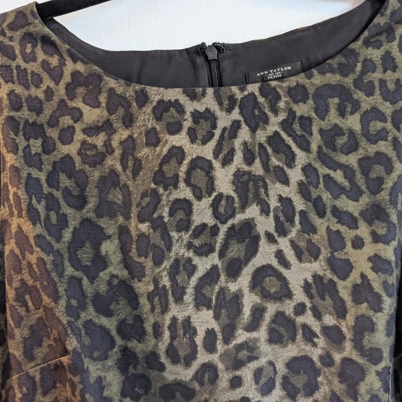 💚Green Leopard Sheath Dress by Ann Taylor- Size 10P - Picture 6 of 8